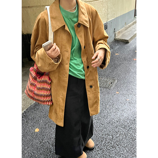 小众表妹 2024年秋冬风衣女短款vintage日式复古麂皮绒短外套