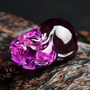 天然紫水晶霸王貔貅吊坠原石男女项链随身挂件情侣皮丘饰品礼物