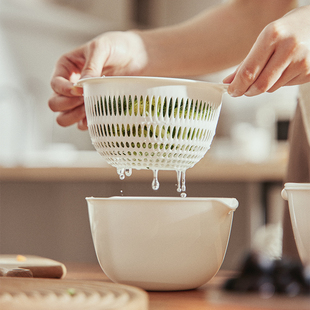 米木日式洗水果沥水篮迷你双层沥水果盘小号洗菜篮，碗盆塑料漏网篮
