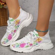 欧美平底系带休闲花朵运动单鞋女Casual floral lace-up sneakers