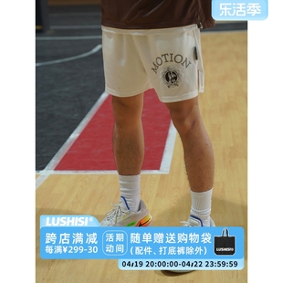 lushisi水星白色运动篮球，短裤不过膝四分裤美式跑步宽松潮流裤