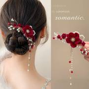 中式新娘秀禾服头饰女新年红色，发夹敬酒服发饰，结婚发卡马面裙饰品