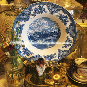 laceshabby欧洲进口复古英国瓷钴蓝手绘庄园陶瓷大西餐汤盘意面盘