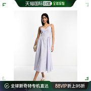 香港直邮潮奢asos女士设计棉质，低腰中长芭蕾式蓝色宽裙摆连衣裙