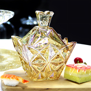 水晶玻璃碗水果盘高档轻奢果盘灰缸糖盘带盖糖果，罐高颜值家用客厅