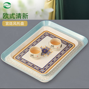 托盘长方形欧式复古家用茶盘茶水，杯盘创意现代客厅塑料水果盘餐盘