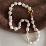 ljw法式天然巴洛克大颗炫彩异形，淡水珍珠项链优雅爱心扣锁骨链女