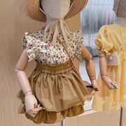 女童夏装套装2024韩版宝宝碎花上衣，1--3岁儿童蛋糕裤裙两件套
