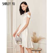 shirleyyu2024夏女装(夏女装，)欧美原创设计白色露肩连衣裙聚会小礼服