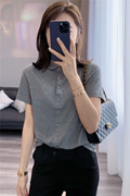 翻领polo衫女灰色t恤夏季2023韩版修身显瘦商务休闲白色上衣