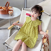 韩国女孩夏装复古波点连衣裙2024洋气小童娃娃领宝宝背心裙子
