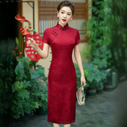 高档红色真丝旗袍喜婆婆婚宴装2024中式改良桑蚕丝喜妈妈礼服