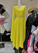 气场强大黄色连衣裙女气质长裙，长款仙气礼服，裙飘逸大摆裙法式裙子