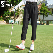 高尔夫球裤子女士高腰直筒哈伦，九分长裤黑色显瘦复古百搭休闲运动