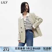 lily女装别致洋气，假两件复古双排扣时尚，纯色款西装外套