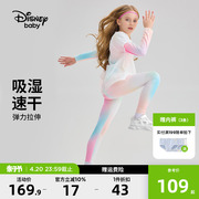 迪士尼女童春夏速干运动套装，2024时髦洋气儿童，瑜伽舞蹈服两件套夏