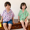 儿童衬衫夏装洋气格子2024男童短袖上衣纯棉宝宝女童花朵衬衣