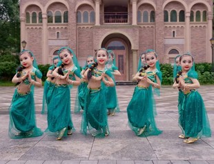 印度舞服装女儿童民族新疆舞合唱表演服西域风肚皮舞蹈演出服