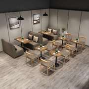 咖啡厅餐厅卡座沙发桌椅组合小吃奶茶店甜品，店简约靠墙软包沙发