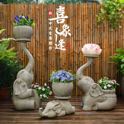 高档户外大象造型花盆装饰摆件露台花园布置庭院小院景观创意田园