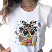 cuteowlt-shirt可爱卡通猫头鹰，修身圆领短袖t恤女短款上衣女夏