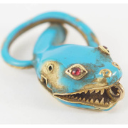 SOLD庭院西洋古董收藏 古典灵蛇 18K金红宝石眼睛3D立体蛇头吊坠