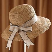 棉麻可水洗折叠帽子夏女士遮阳韩版太阳帽大檐沙滩凉帽盆帽女