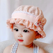 婴儿帽子春秋薄款可爱超萌3月6女宝宝公主蕾丝遮阳渔夫婴幼儿盆帽