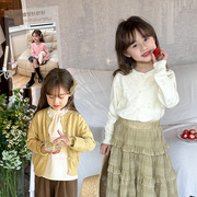 艾摩贝贝2024春季款中大小女童韩版甜美气质针织镂空樱桃开衫外套