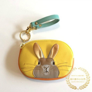 日本手工制作可爱兔子拼接牛皮零钱包硬币包小物收纳包小手包