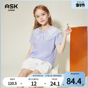 askjunior童装女童衬衫2024夏季儿童短袖休闲上衣公主衣服