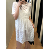 阿秋 韩系小众设计带透视V领蕾丝网纱罩衫白色中长款叠穿连衣裙女