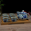 青花瓷中式茶具套装复古茶壶茶杯牡丹花陶瓷过滤壶带把手有耳杯子