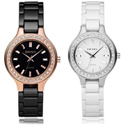 dkny白色陶瓷手表，小巧秀气时尚，镶钻石英表防水女表ny4982