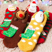 圣诞袜珊瑚绒地板袜套，女冬季加厚保暖居家睡觉室内月子可爱卡通袜