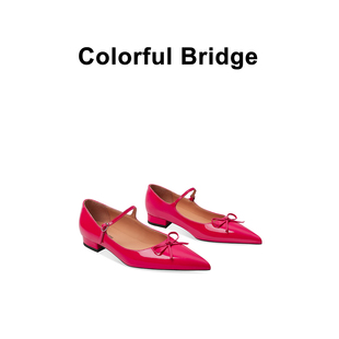 Colorful Bridge丨玫红色蝴蝶结芭蕾舞平底鞋 尖头甜美玛丽珍鞋