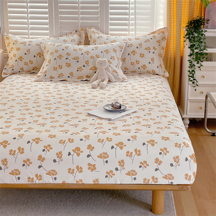 纯棉床笠单件田园印花全棉防滑床单三件套床垫，套定制2.0米床罩1.2