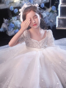 六一儿童公主礼服裙蓬蓬网纱短袖连衣裙演出服白色高级感气质