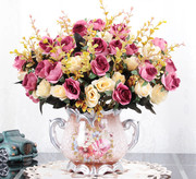 假花仿真花客厅摆设餐桌茶几，欧式绢花摆花件卧室装饰玫瑰干花盆栽