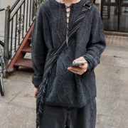 kiko kosta慵懒风套头羊毛宽松休闲针织衫深灰纯色绑带基础款男女