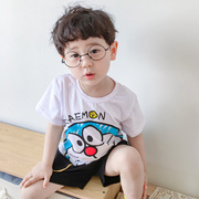 男童短袖T恤纯棉夏季宝宝洋气圆领童装儿童卡通机器猫上衣夏
