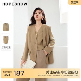 红袖outlets简约通勤西装外套hopeshow2023秋装气质翻领外套