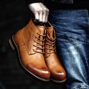 马丁靴男款中帮英伦风系带短靴美式复古棕色秋冬工装头层皮高帮靴