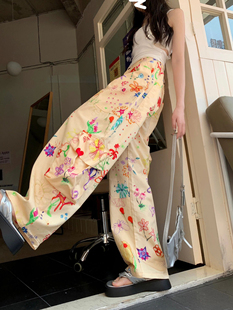 美式复古彩色设计感高腰显瘦休闲xg涂鸦花卉，系列工装裤工装半裙