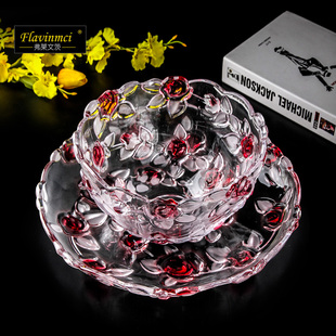 弗莱文茨玫瑰果盘水果盘，时尚创意玻璃，水晶果盘欧式果盆糖果盘