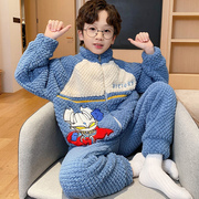 韩版立领米奇卡通珊瑚绒男童睡衣休闲运动青少年大童男孩家居服冬
