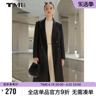 TMi同款天谜女装23秋季新双排扣通勤OL中长款西装外套233049