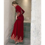 红裙子结婚平时可穿当o天新娘便装显瘦敬酒礼服回门中式酒红色旗