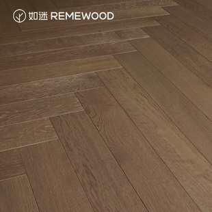 人字拼进口橡木多层实木复合地板家用桦木环保基材地暖深色木地板