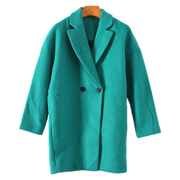 外单好品质祖母绿色，羊毛呢西装领中长款大衣外套秋冬女装